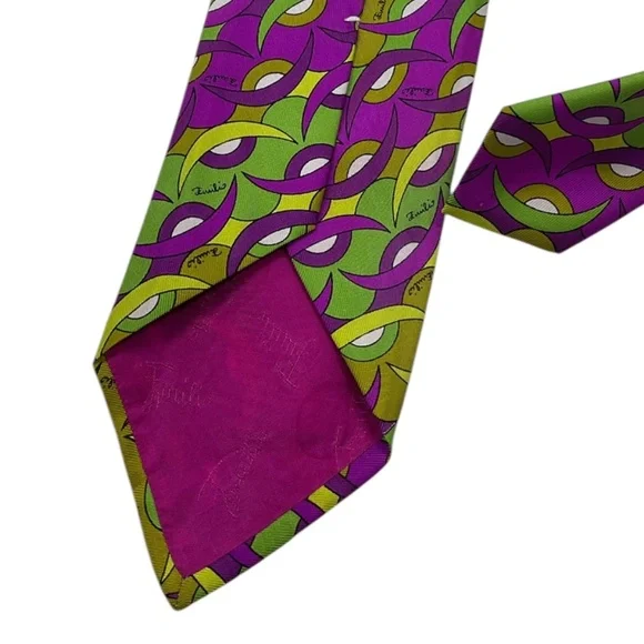 EMILIO PUCCI Purple/Green Geometric Silk LUXURY Lightweight Tie ITALY - Picture 4 of 4
